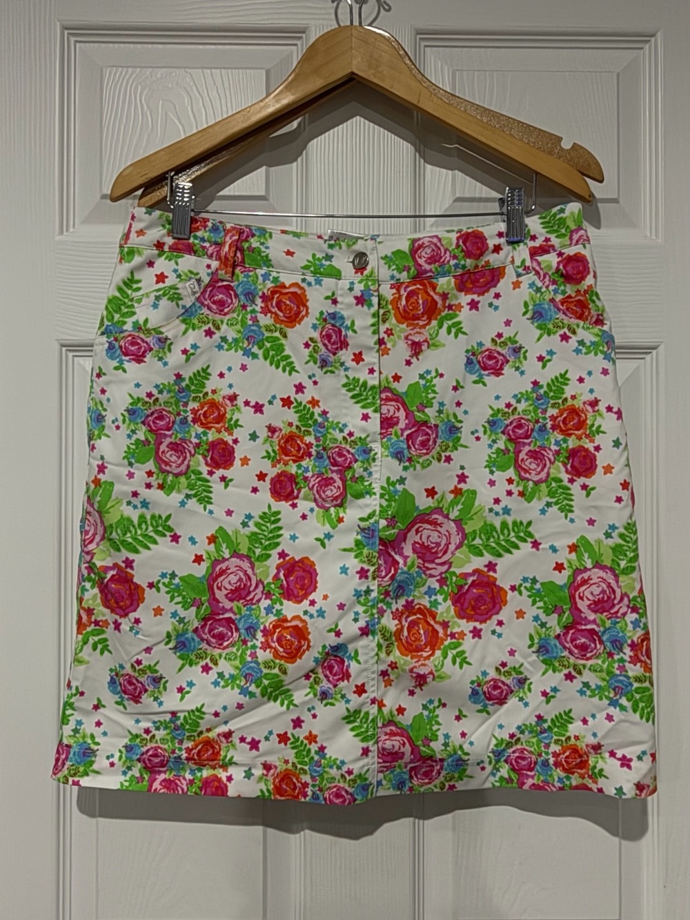 Daily Sports White Floral Print Skort with Pink & Green Accents